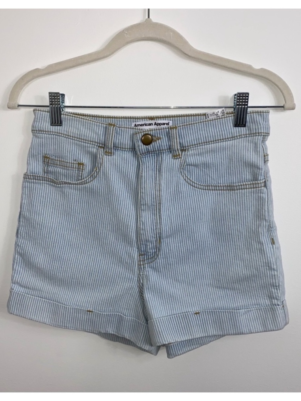 American Apparel Striped Jean denim Shorts Size 28 blue